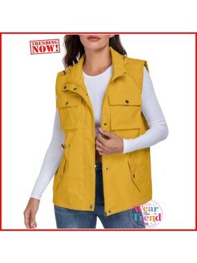 Women's Military Utility Vest Sleeveless Drawstring Jacket